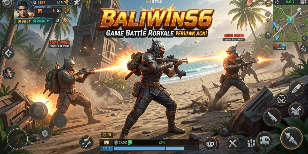 Tampilan gameplay seru di BALIWIN66 saat bertarung di arena Battle Royale.
