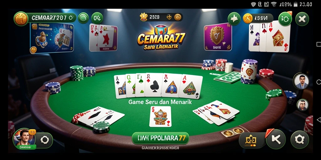 Screenshot gameplay CEMARA77 yang menampilkan suasana poker yang menarik.