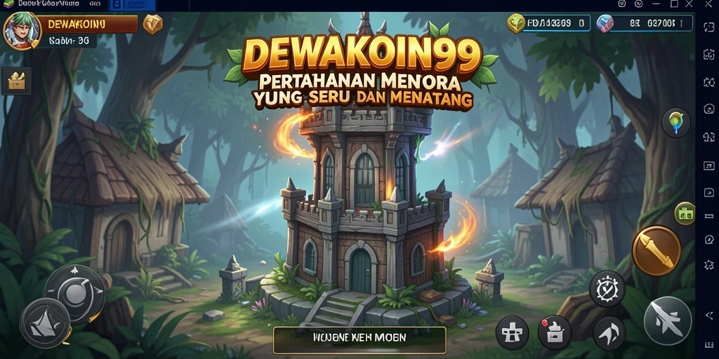 Tampilan gameplay DEWAKOIN99 dengan menara dan musuh yang beragam.