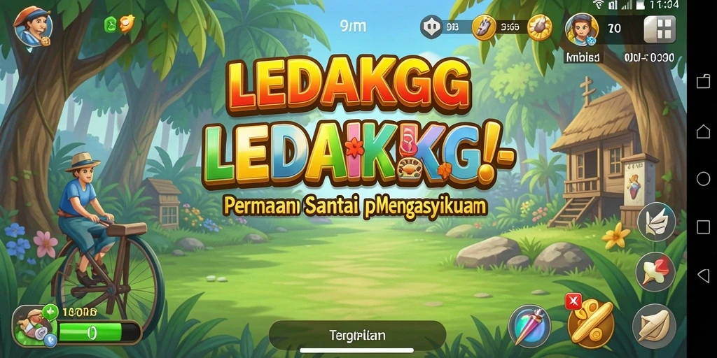 Tampilan gameplay LEDAKGG yang penuh warna dan menyenangkan.