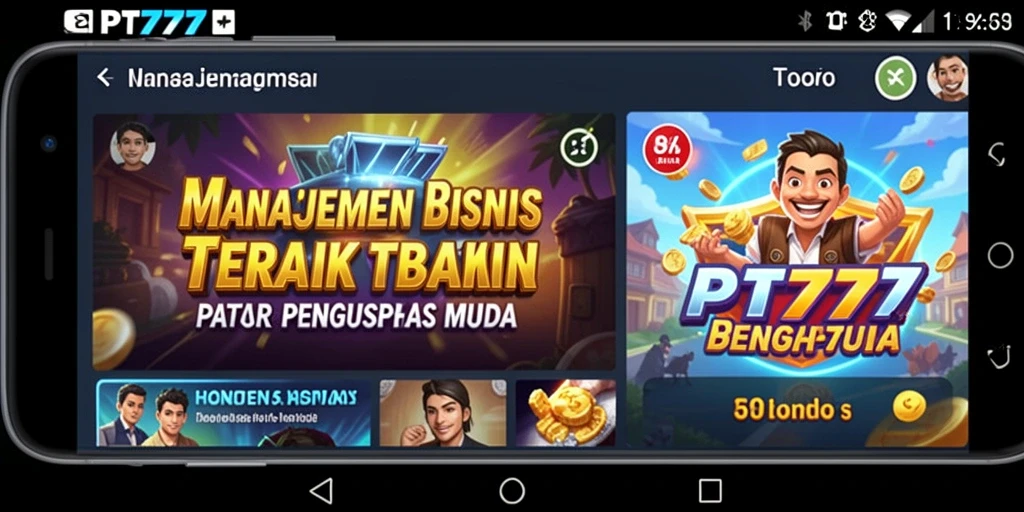 Screenshot menunjukkan gameplay PT777 dengan interaksi manajemen bisnis yang menarik.