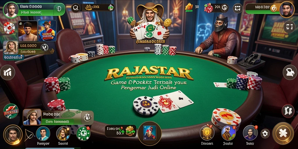 Tampilan gameplay seru dalam RAJASTAR yang memperlihatkan aksi poker.