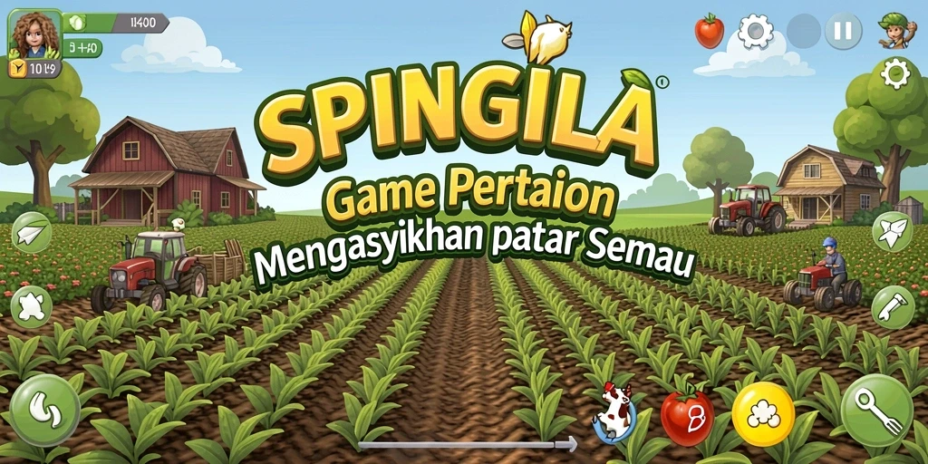 Tampilan gameplay SPINGILA dengan kebun yang rimbun dan aktivitas bertani.