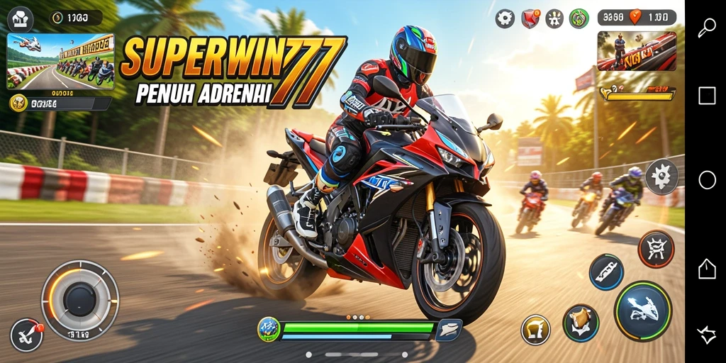 Tampilan gameplay seru dalam balapan motor SUPERWIN777.